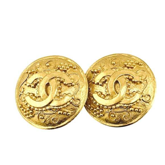 CHANEL Authentic Gold Logo Earrings